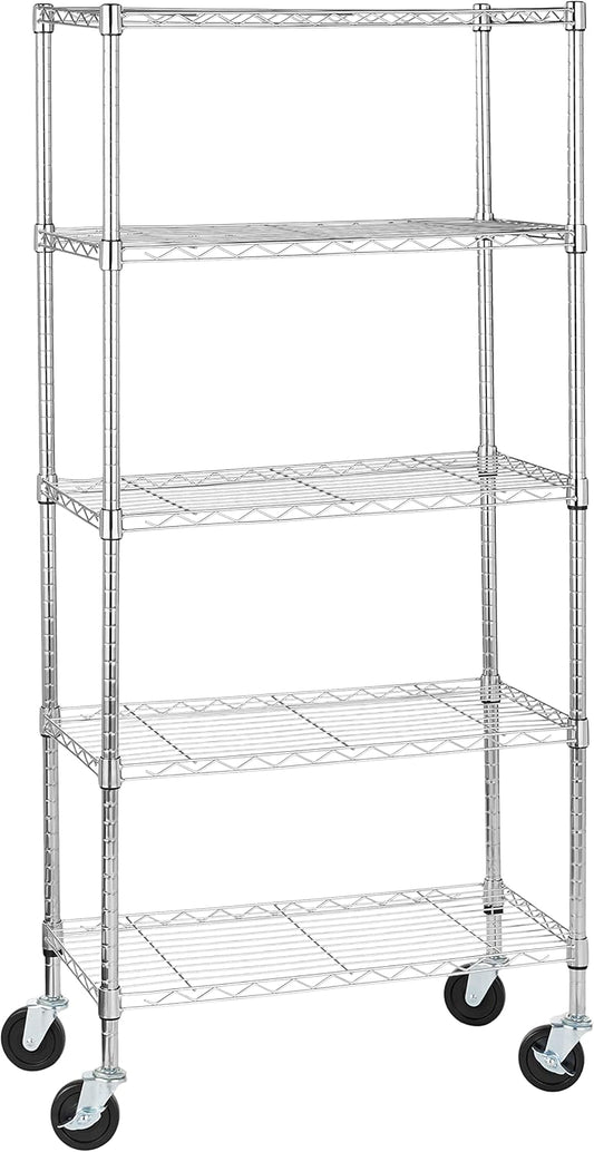 5-Shelf Storage Unit With Height Adjustable Shelves and Levelling Feet, 795 kg Max Weight, Black, 35.6 D x 91.4 W x 182.9 H cm