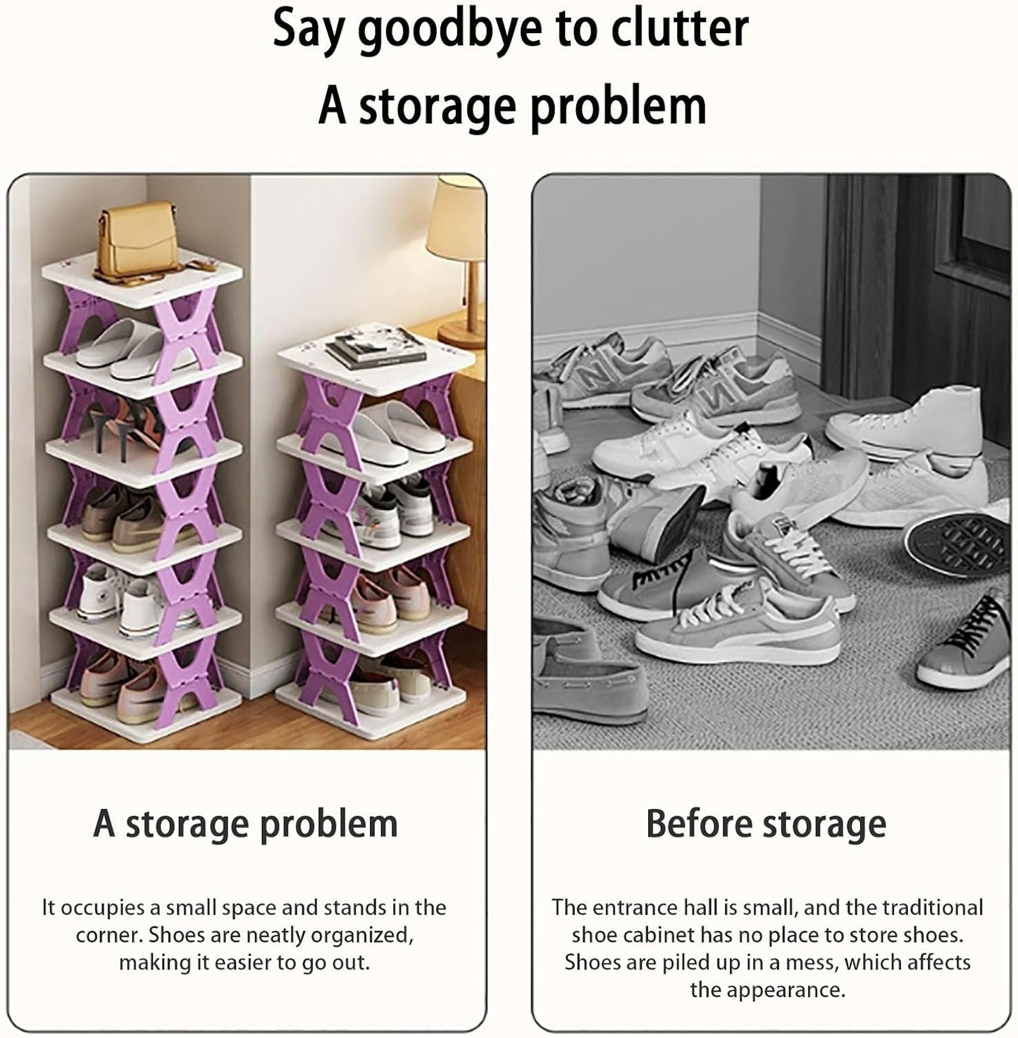 Space-saving Modern Vertical Multi-layer High Narrow Shoe Rack, 6-layer, Unisex, Adult, Plastic, Foldable, Freestanding, Tiered Shelf, Rectangular, 28x29x11 cm, 1 kg