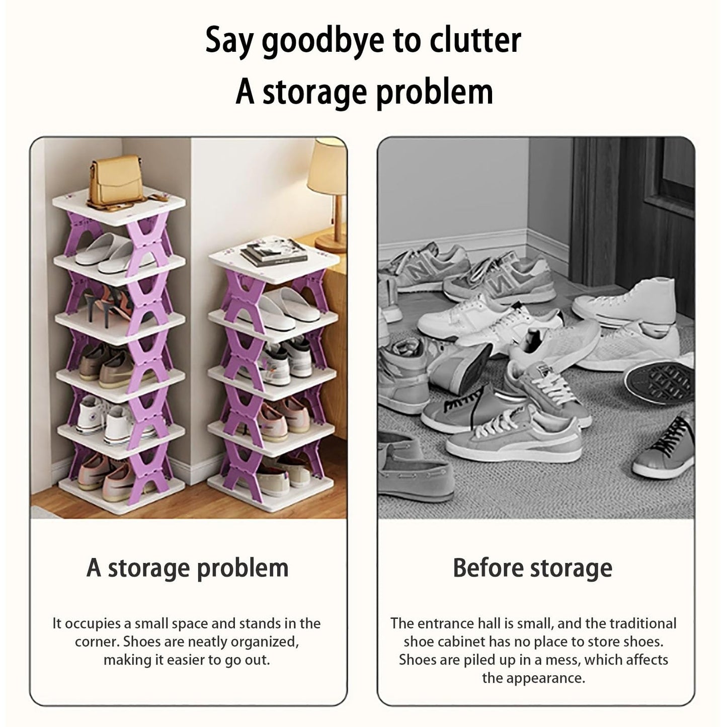 Space-saving Modern Vertical Multi-layer High Narrow Shoe Rack, 6-layer, Unisex, Adult, Plastic, Foldable, Freestanding, Tiered Shelf, Rectangular, 28x29x11 cm, 1 kg