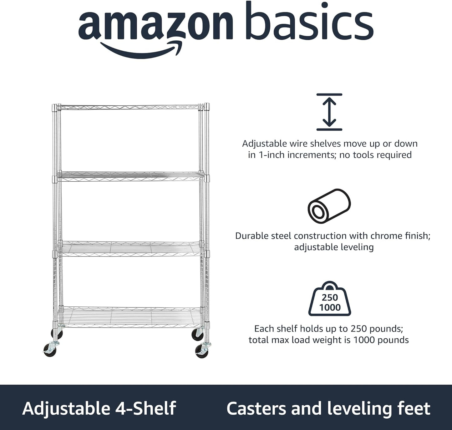 5-Shelf Storage Unit With Height Adjustable Shelves and Levelling Feet, 795 kg Max Weight, Black, 35.6 D x 91.4 W x 182.9 H cm