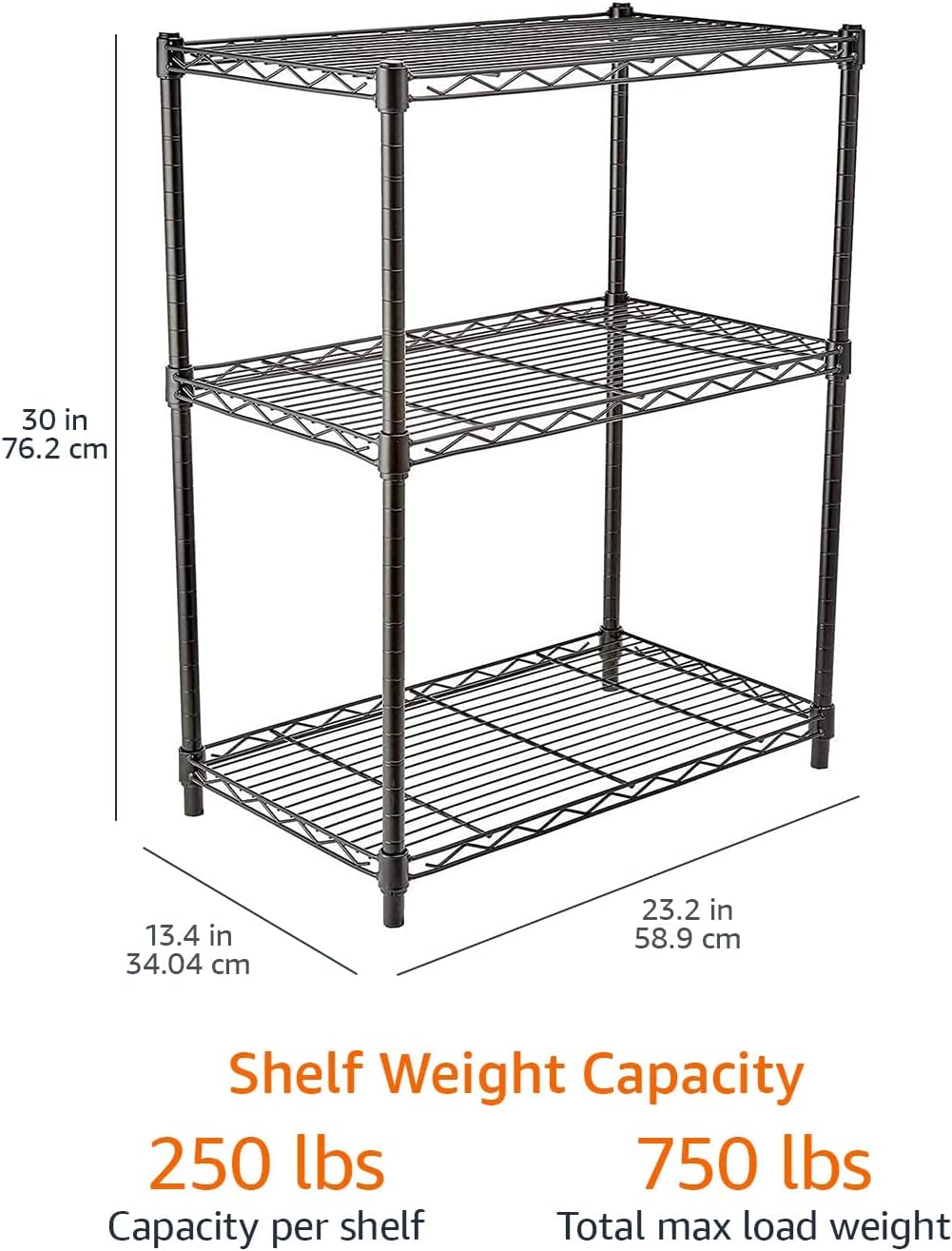 5-Shelf Storage Unit With Height Adjustable Shelves and Levelling Feet, 795 kg Max Weight, Black, 35.6 D x 91.4 W x 182.9 H cm