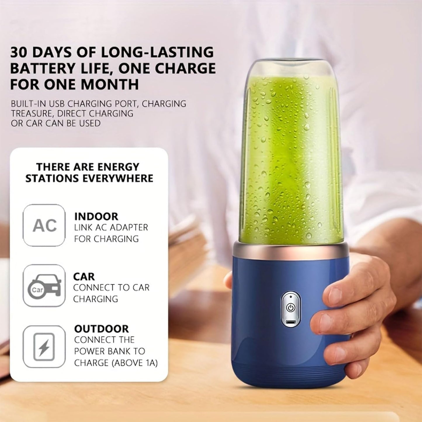 Portable Wireless Electric Juicer Blender | Powerful Fruit Vegetable Juicer Blender | 400ML Transparent Juice Cup