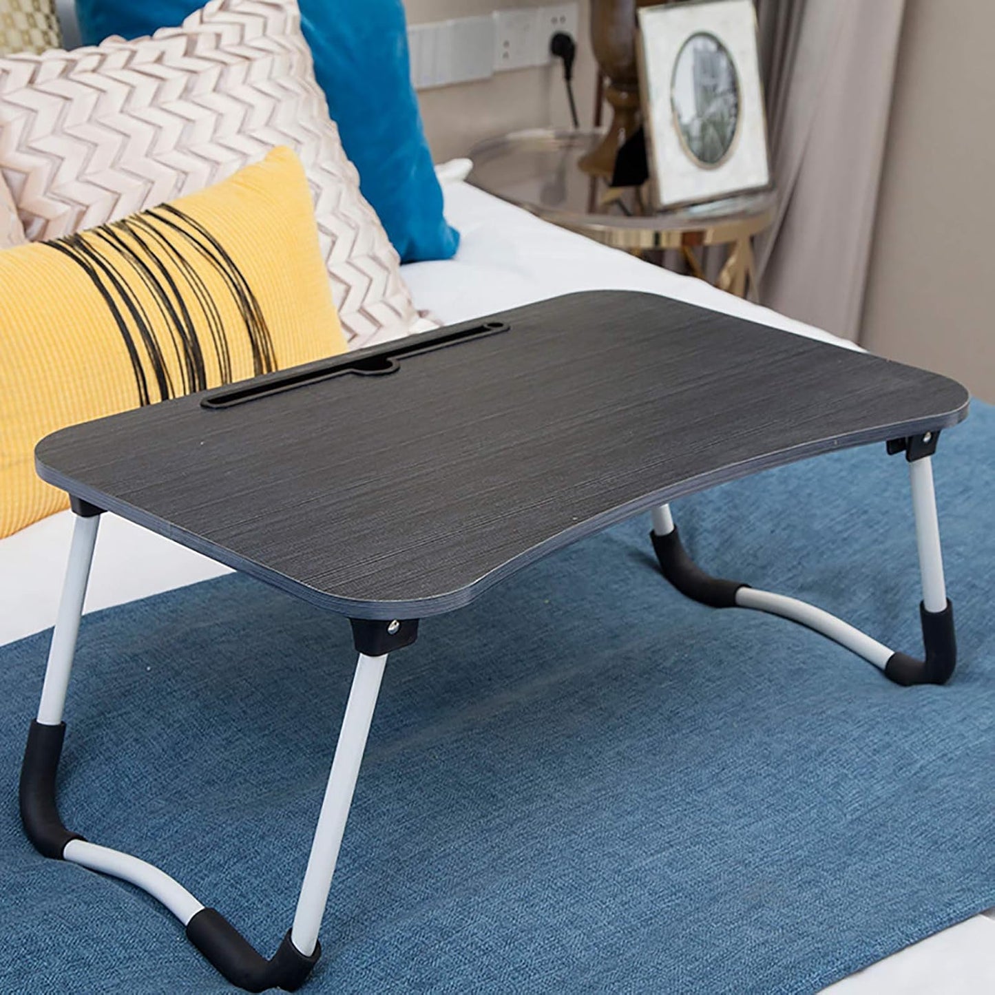 GHA Foldable Laptop Table, Portable Standing Bed Desk, Breakfast Serving Bed Tray, Notebook Computer Stand Reading Holder for Couch Floor, Black