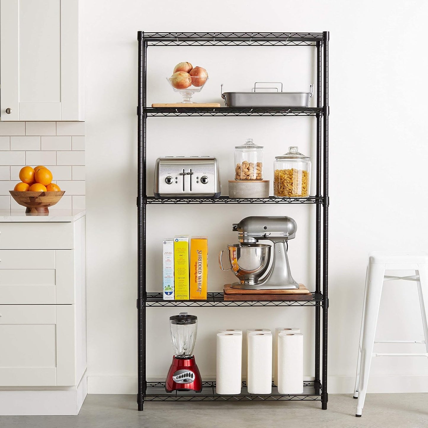 5-Shelf Storage Unit With Height Adjustable Shelves and Levelling Feet, 795 kg Max Weight, Black, 35.6 D x 91.4 W x 182.9 H cm