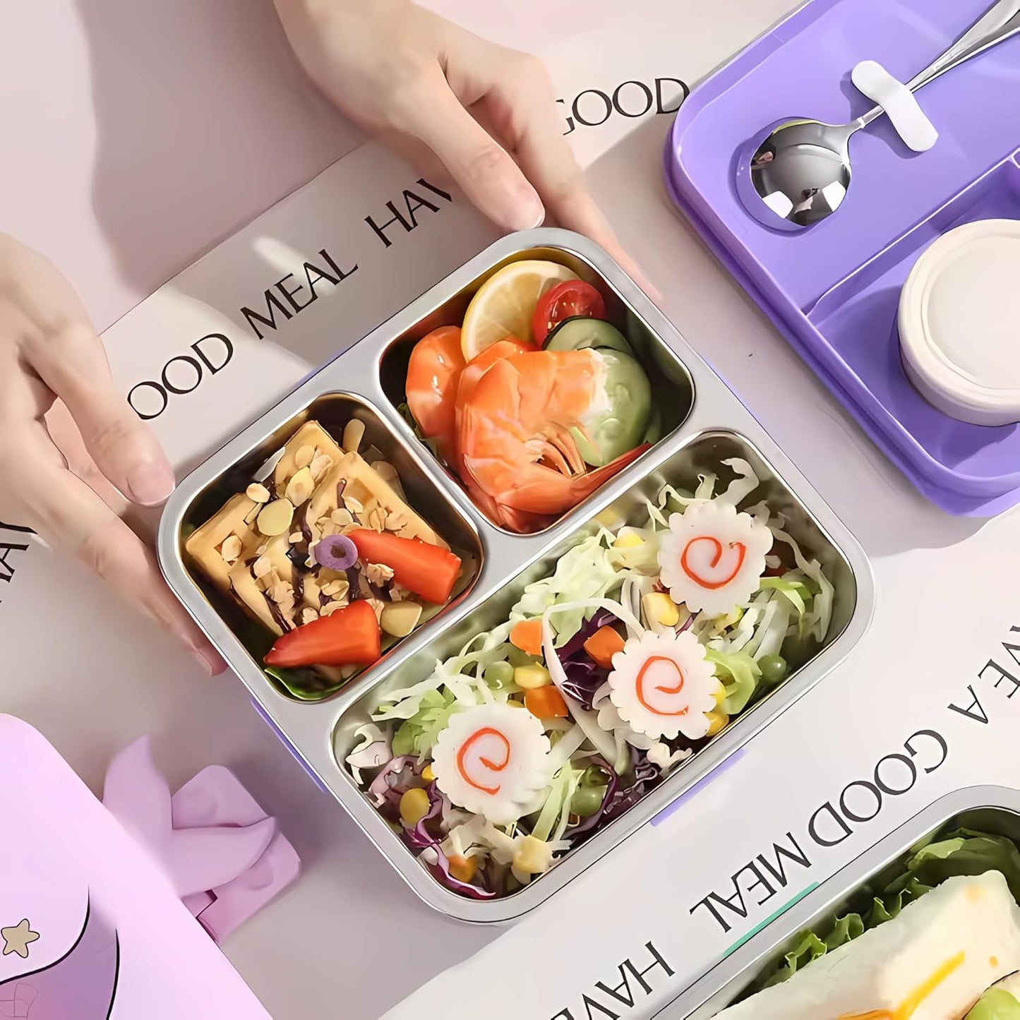 Kids Insulated Stainless Steel Double Decker Leakproof Bento Lunch Box