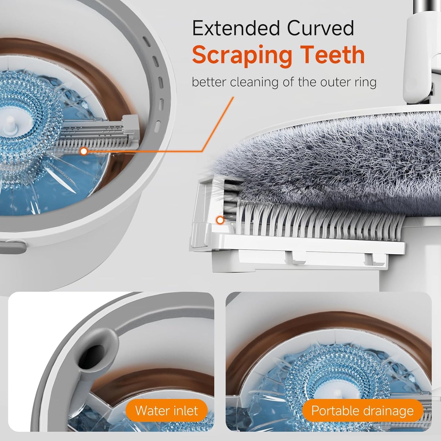 Spin Mop Set with Self Separating Sewage And Clean Water System, 360 ° Rotating Bucket Set Adjustable Versatile Handle Equipped With 2replacement Washable Microfiber Mop Head
