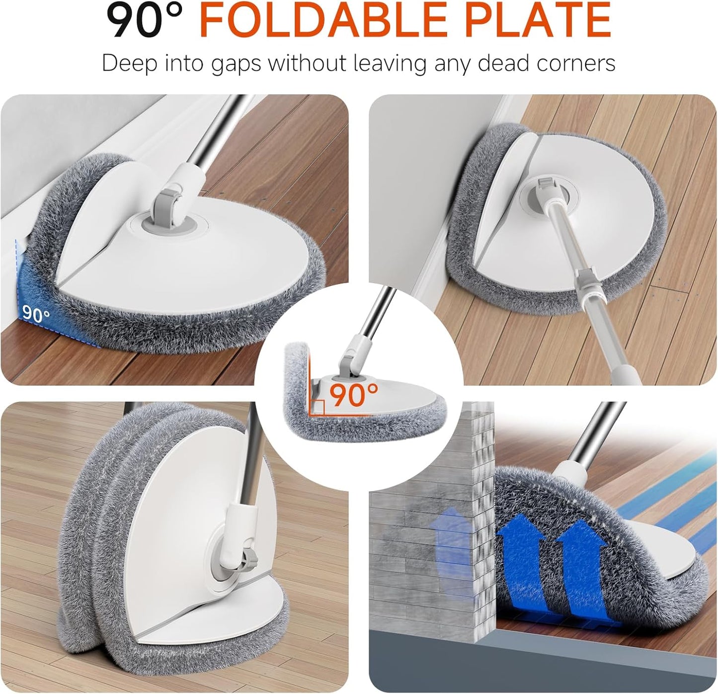 Spin Mop Set with Self Separating Sewage And Clean Water System, 360 ° Rotating Bucket Set Adjustable Versatile Handle Equipped With 2replacement Washable Microfiber Mop Head