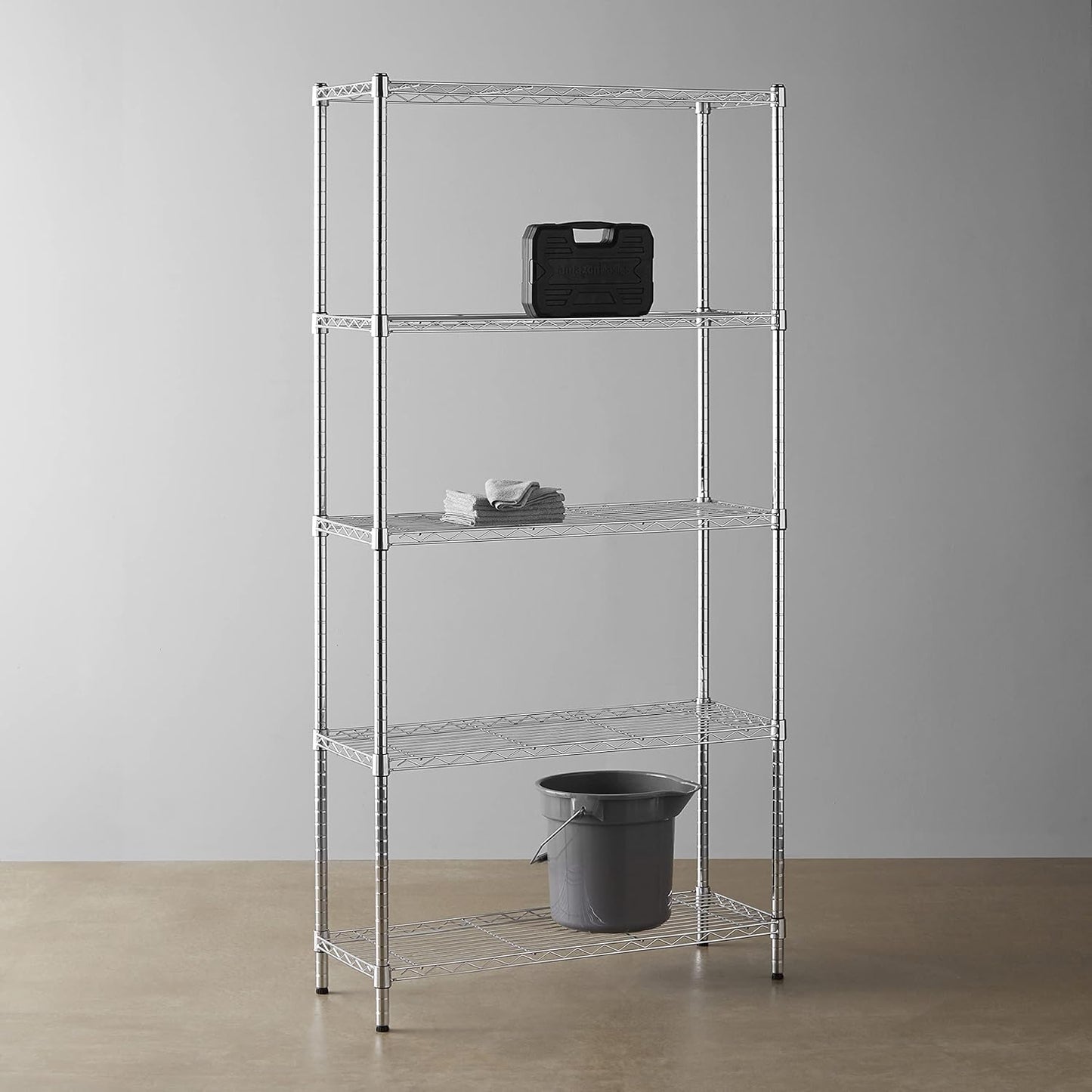 5-Shelf Storage Unit With Height Adjustable Shelves and Levelling Feet, 795 kg Max Weight, Black, 35.6 D x 91.4 W x 182.9 H cm
