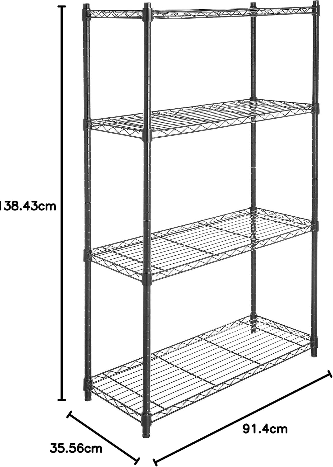 5-Shelf Storage Unit With Height Adjustable Shelves and Levelling Feet, 795 kg Max Weight, Black, 35.6 D x 91.4 W x 182.9 H cm