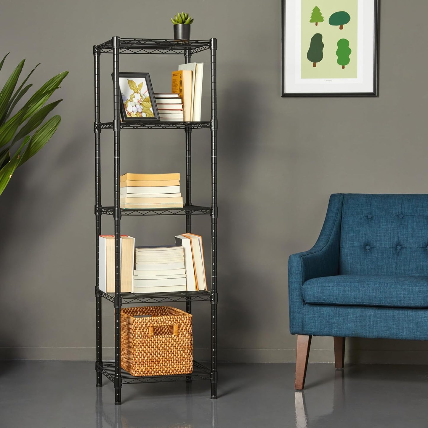 5-Shelf Storage Unit With Height Adjustable Shelves and Levelling Feet, 795 kg Max Weight, Black, 35.6 D x 91.4 W x 182.9 H cm