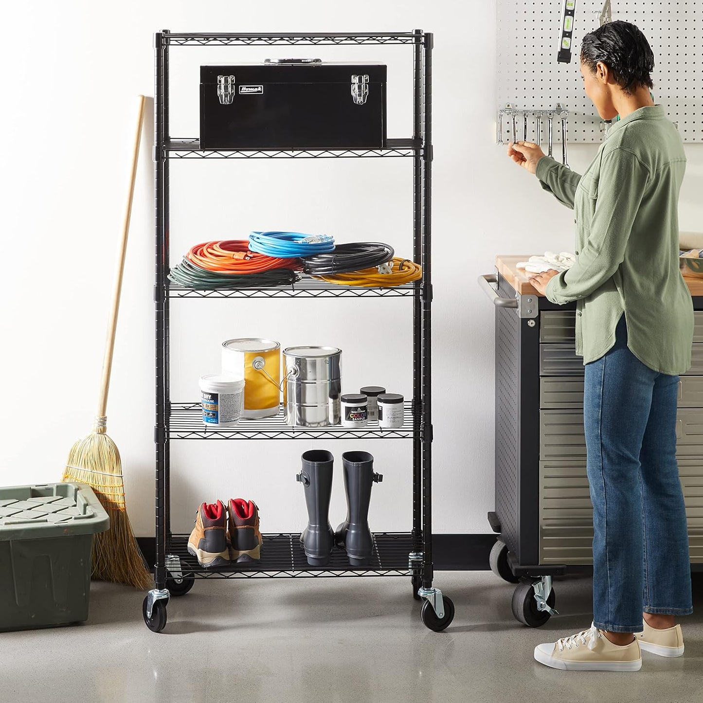 5-Shelf Storage Unit With Height Adjustable Shelves and Levelling Feet, 795 kg Max Weight, Black, 35.6 D x 91.4 W x 182.9 H cm