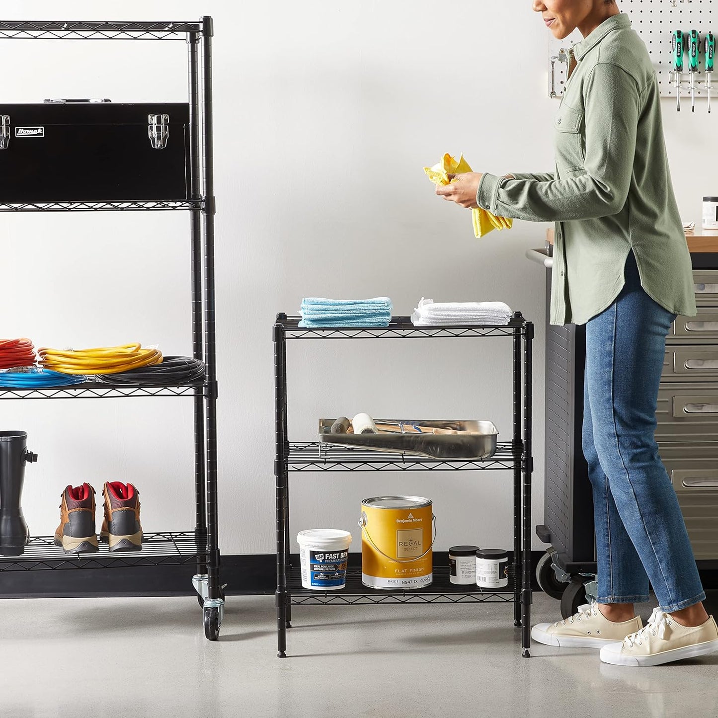 5-Shelf Storage Unit With Height Adjustable Shelves and Levelling Feet, 795 kg Max Weight, Black, 35.6 D x 91.4 W x 182.9 H cm