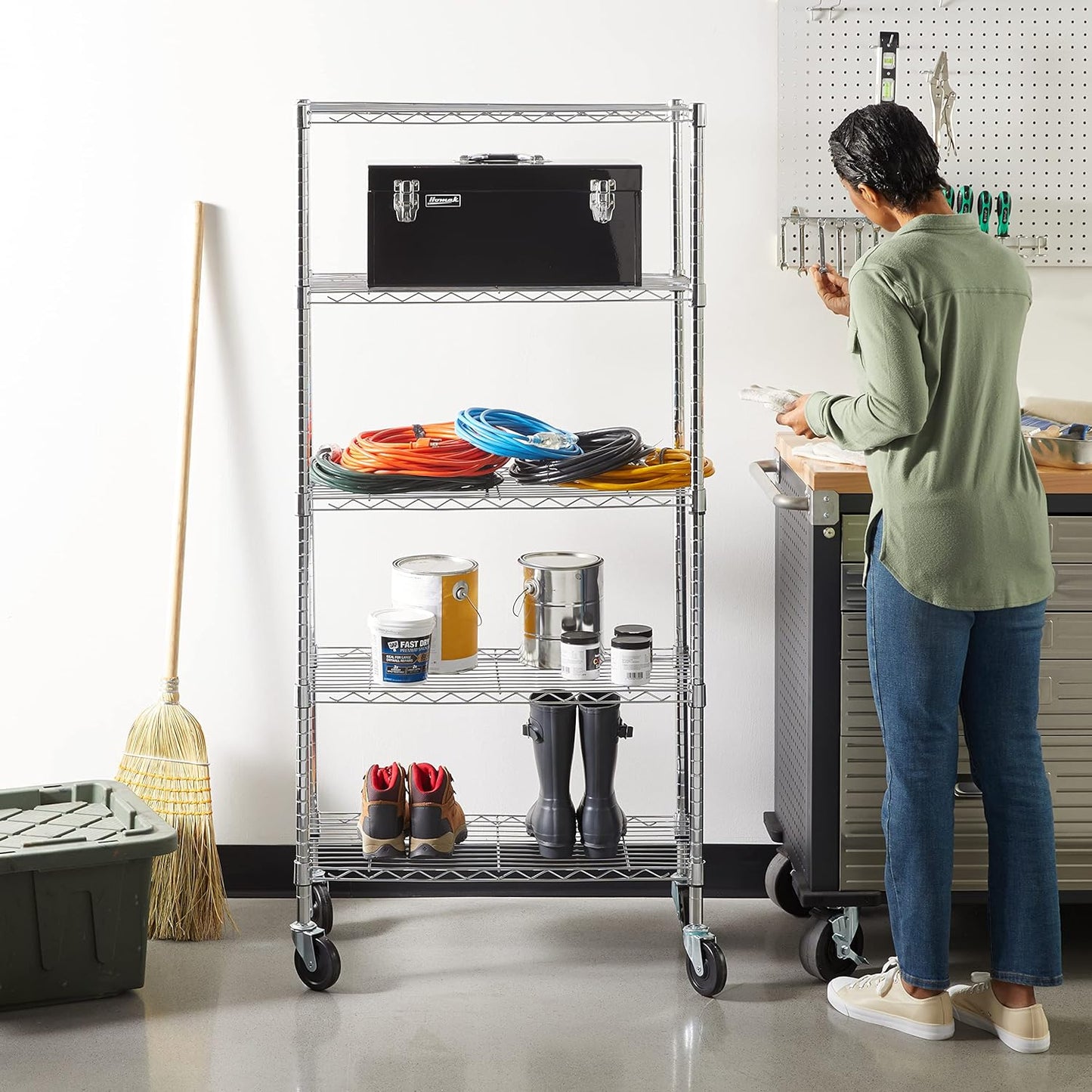 5-Shelf Storage Unit With Height Adjustable Shelves and Levelling Feet, 795 kg Max Weight, Black, 35.6 D x 91.4 W x 182.9 H cm