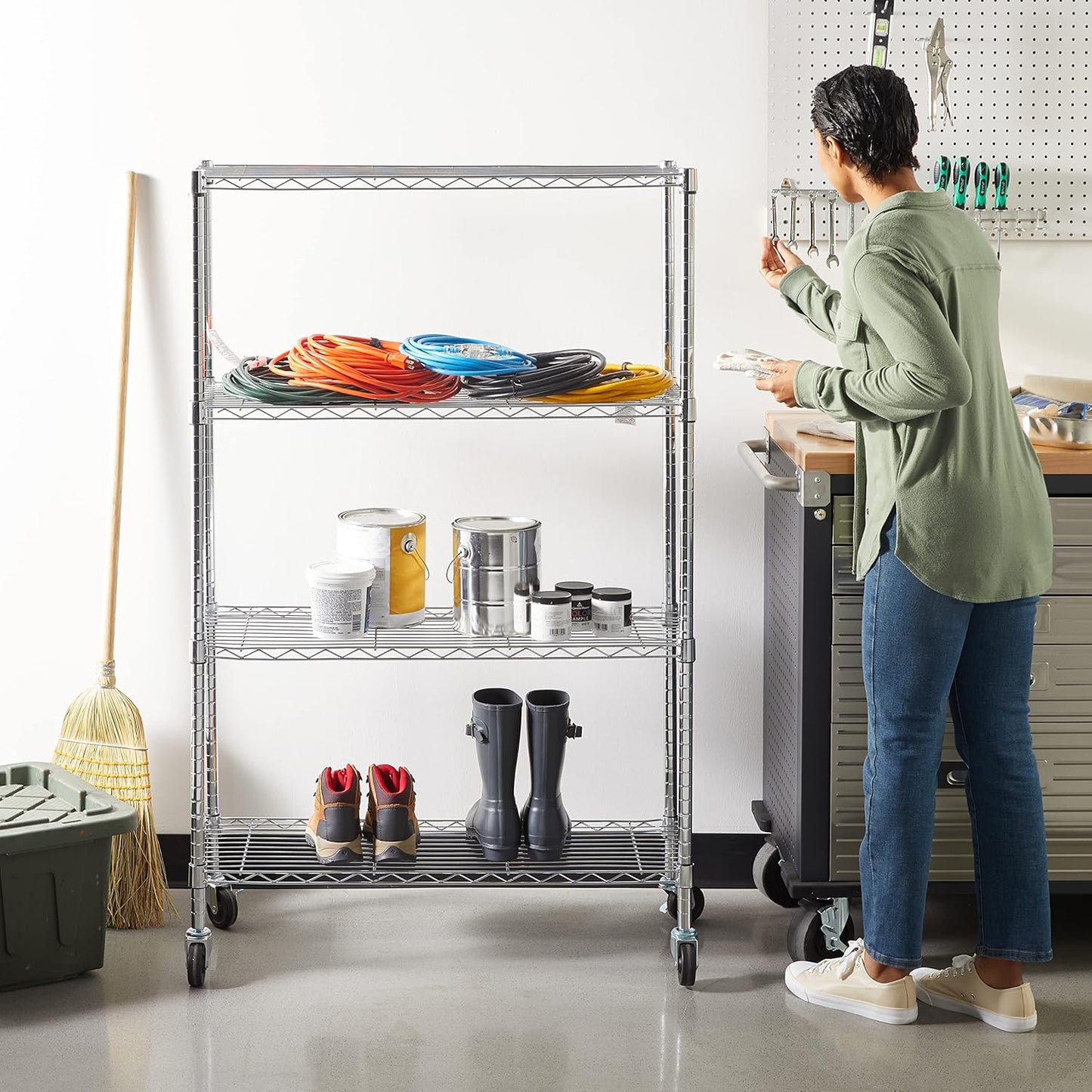 5-Shelf Storage Unit With Height Adjustable Shelves and Levelling Feet, 795 kg Max Weight, Black, 35.6 D x 91.4 W x 182.9 H cm