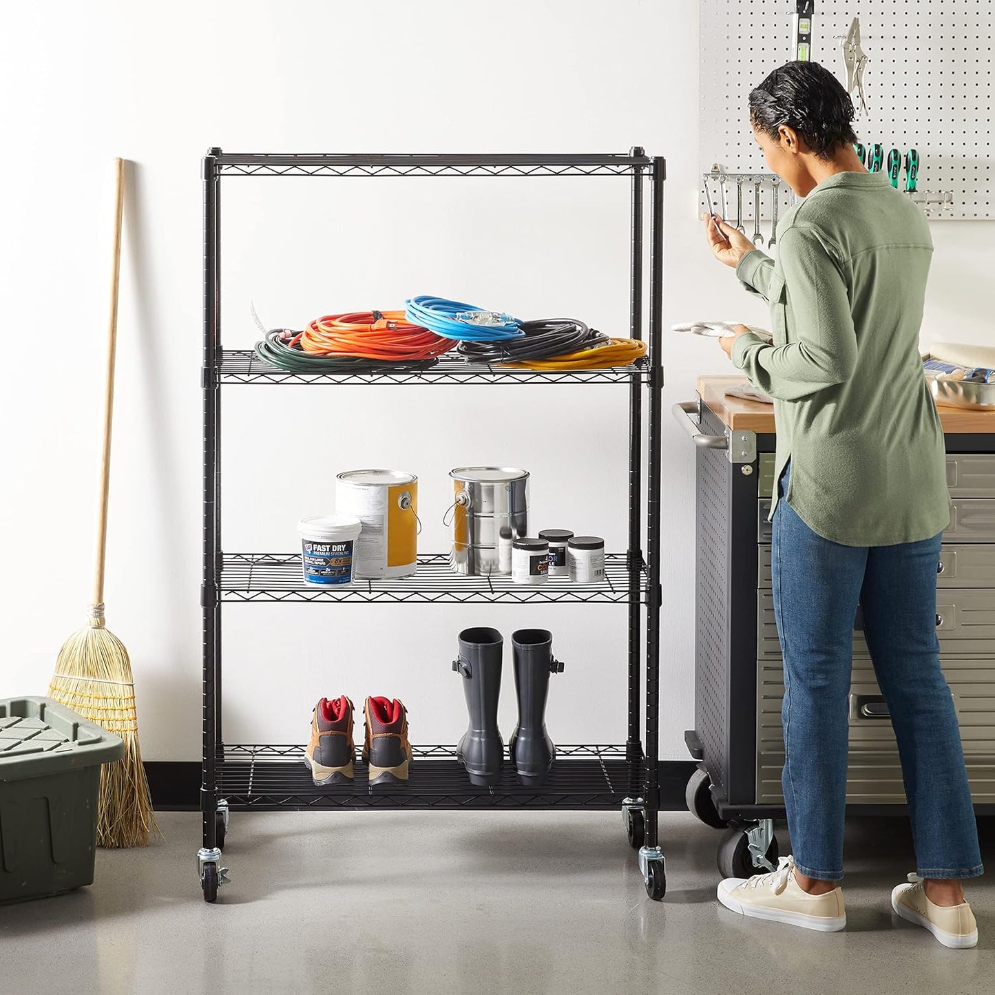 5-Shelf Storage Unit With Height Adjustable Shelves and Levelling Feet, 795 kg Max Weight, Black, 35.6 D x 91.4 W x 182.9 H cm