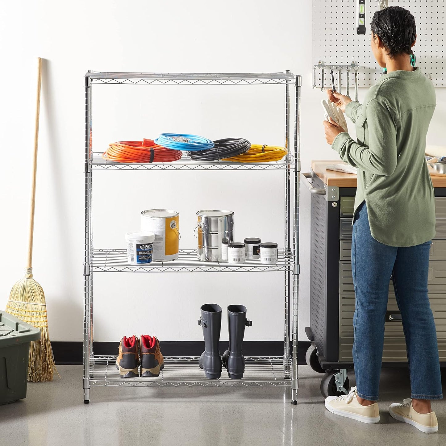5-Shelf Storage Unit With Height Adjustable Shelves and Levelling Feet, 795 kg Max Weight, Black, 35.6 D x 91.4 W x 182.9 H cm